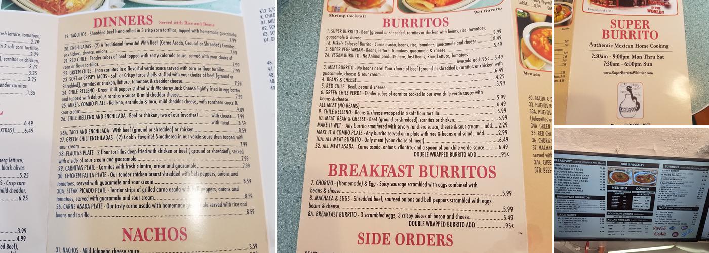 Super Burrito Menu