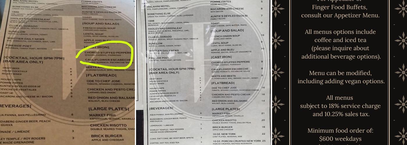 Four Bricks Menu