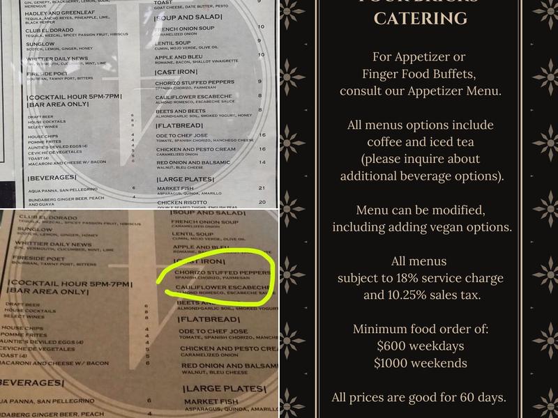 Four Bricks Menu