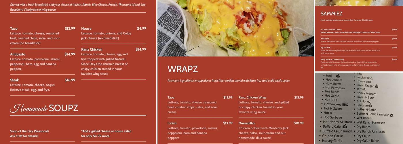 Ranz Bar & Grill Menu