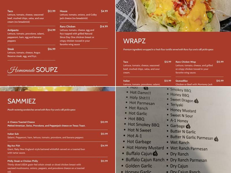 Ranz Bar & Grill Menu