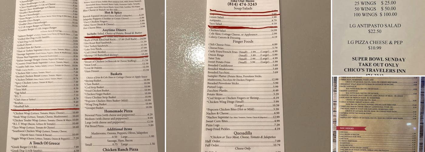 Chico's Traveler's Inn Inc Menu