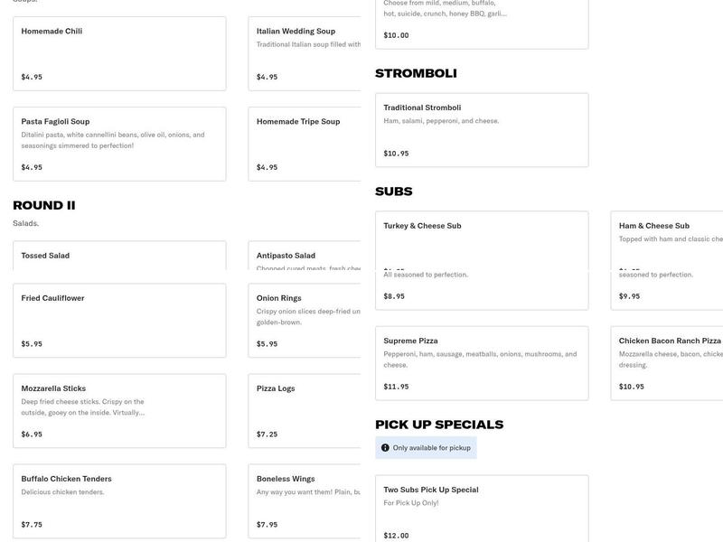 Ringside Restaurant Menu