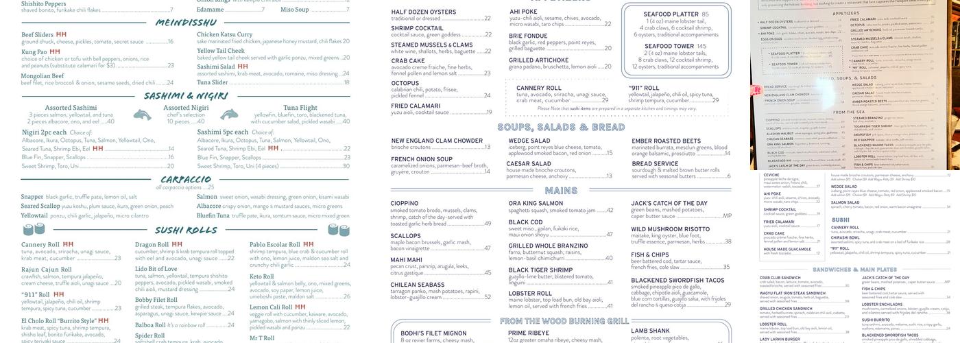 Cannery Seafood of the Pacific Menu