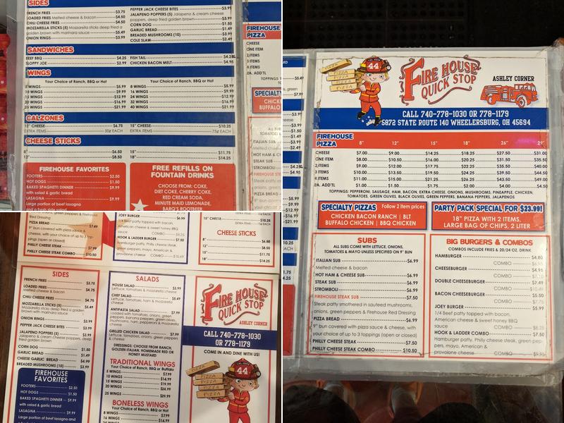 FireHouse Quick Stop & Pizza Menu