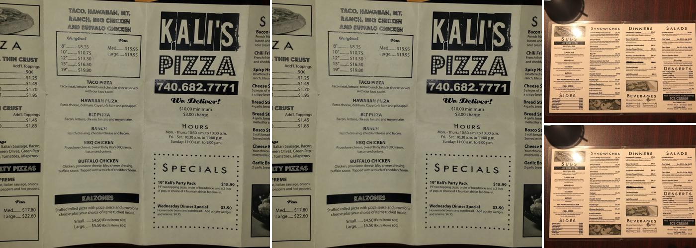 Kali's Oak Hill Menu
