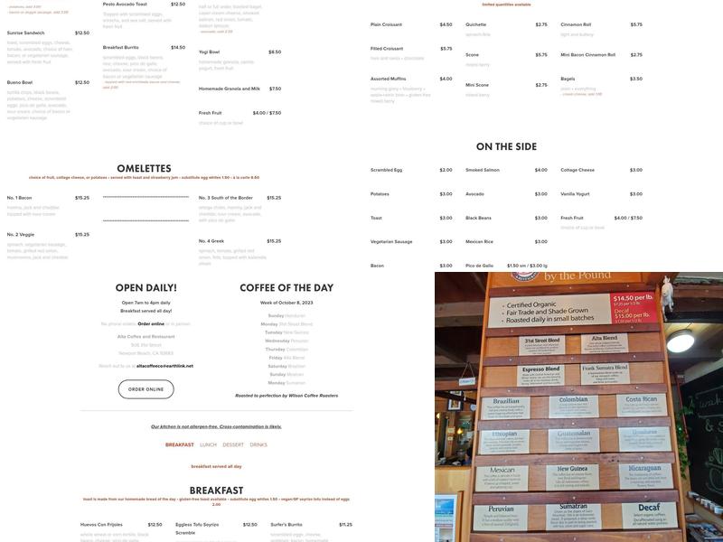 Alta Coffee Menu