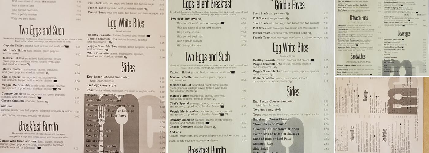 Mariner's Coffee Shop Menu