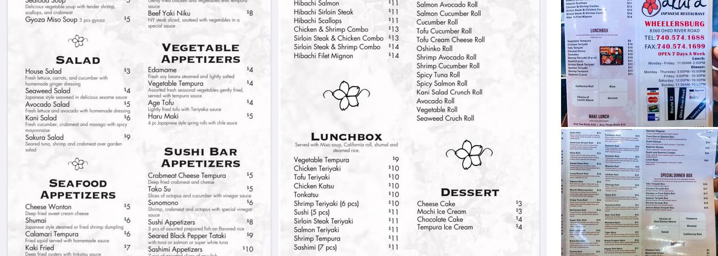 Sakura Hibachi Menu