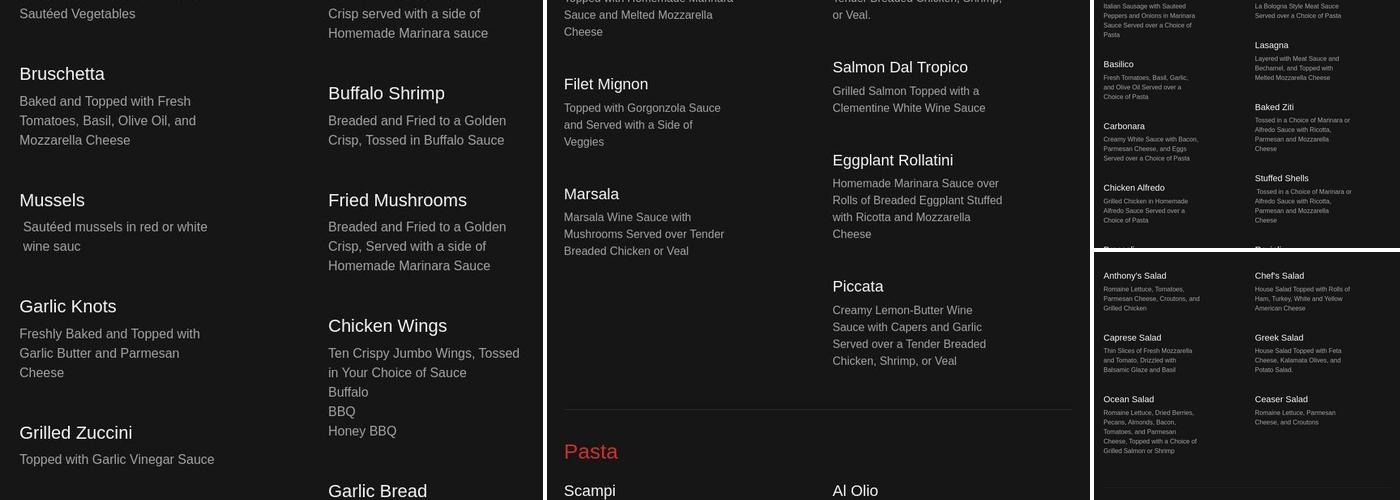 Anthony's Italian Restaurant Menu