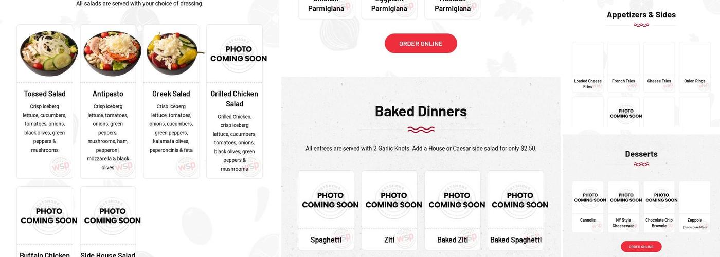 Westshore Pizza Menu