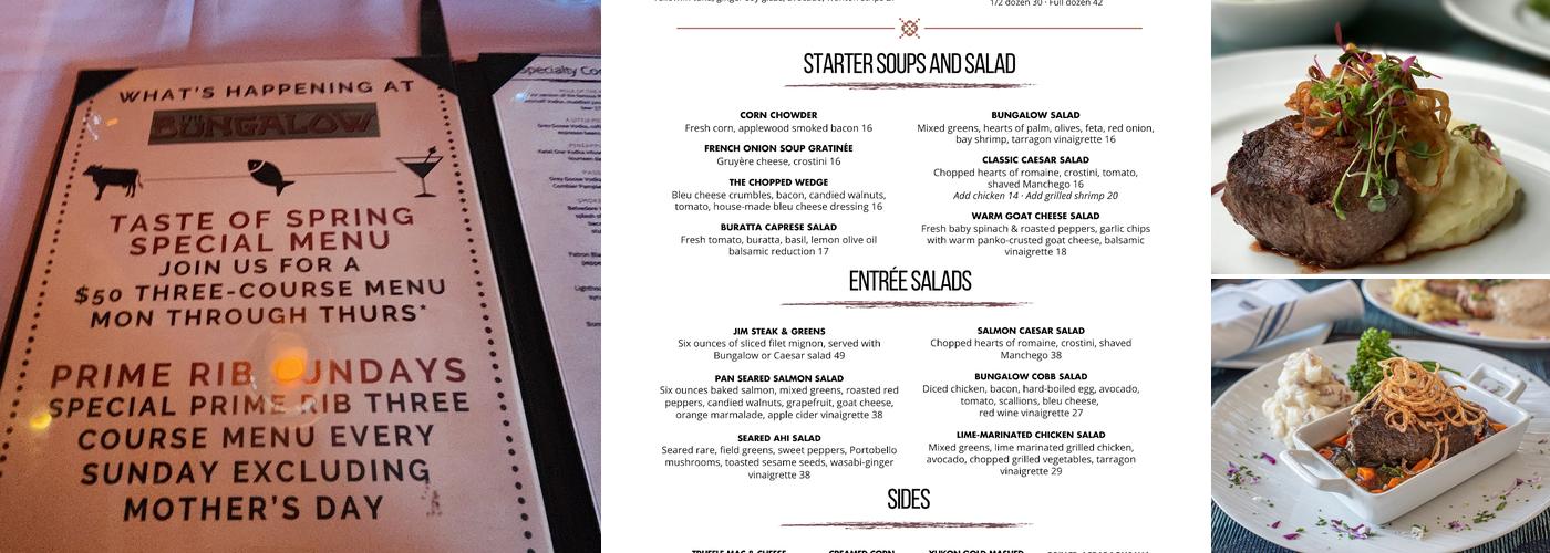 The Bungalow Restaurant Menu