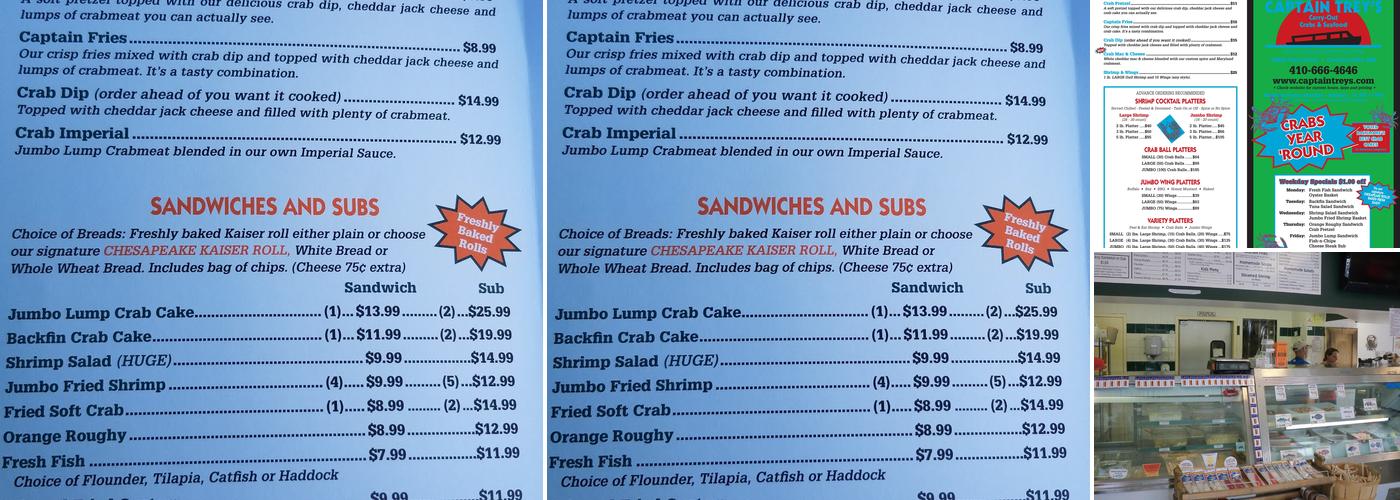 Captain Trey's Crabs & Seafood Carry Out Menu