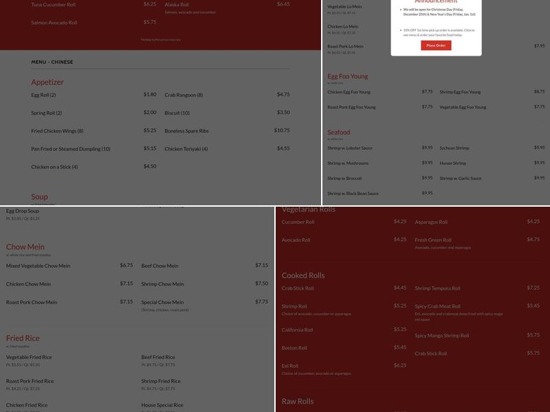 Royal Sushi Buffet Menu