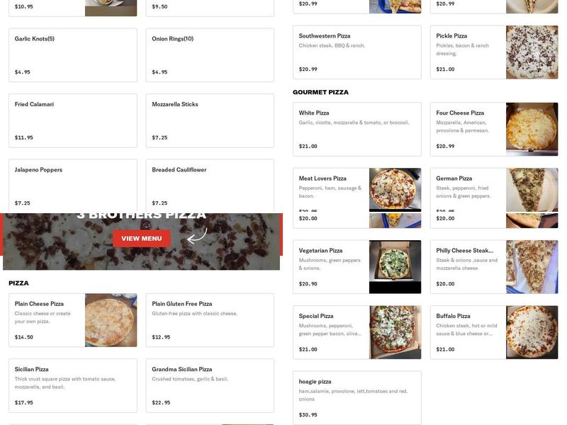 3 Brothers Pizza Menu