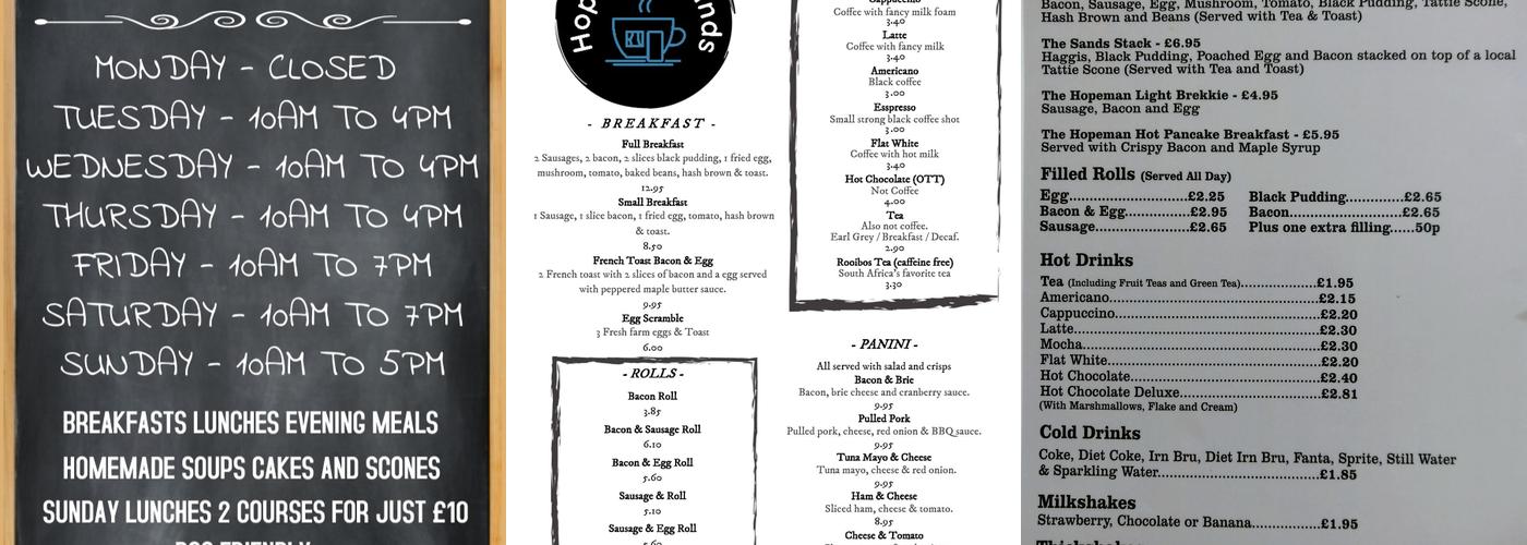 Hopeman Sands Coffee Shop Ltd Menu