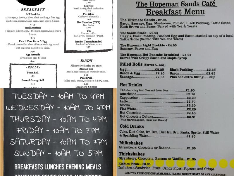 Hopeman Sands Coffee Shop Ltd Menu