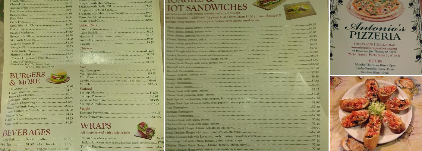 Antonios Pizzeria Menu