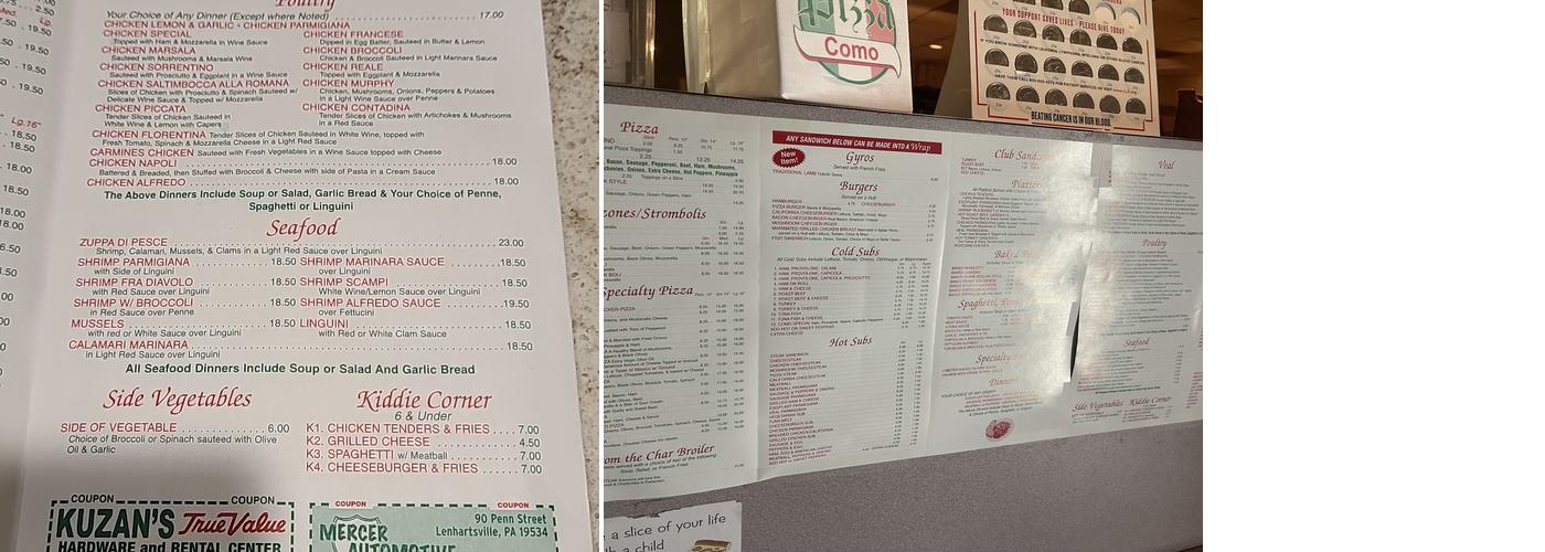 Pizza Como Menu