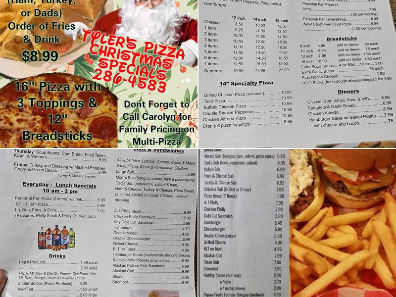 Tyler's Pizza Menu