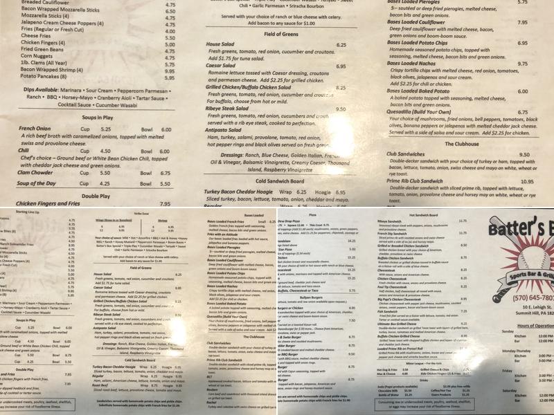 The Batter's Box Sports Bar & Grille Menu