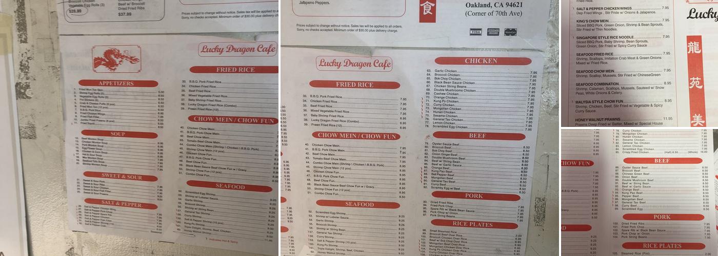 Lucky Dragon Cafe Menu