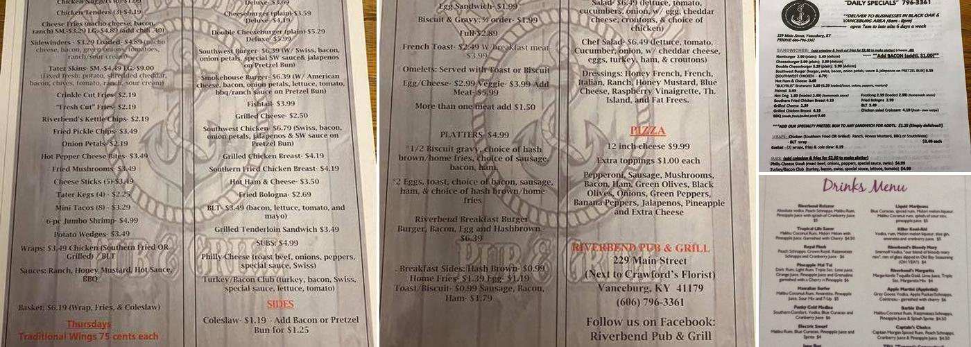 Riverbend Pub & Grill Menu