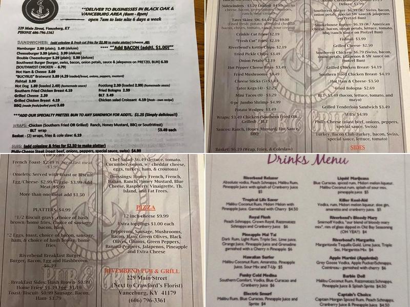 Riverbend Pub & Grill Menu