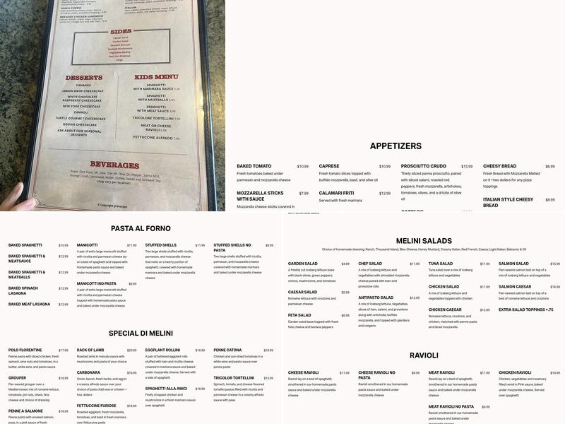 Melini Cucina Italian Restaurant Menu