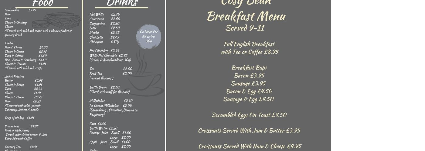 Cosy Bean Cafe Menu