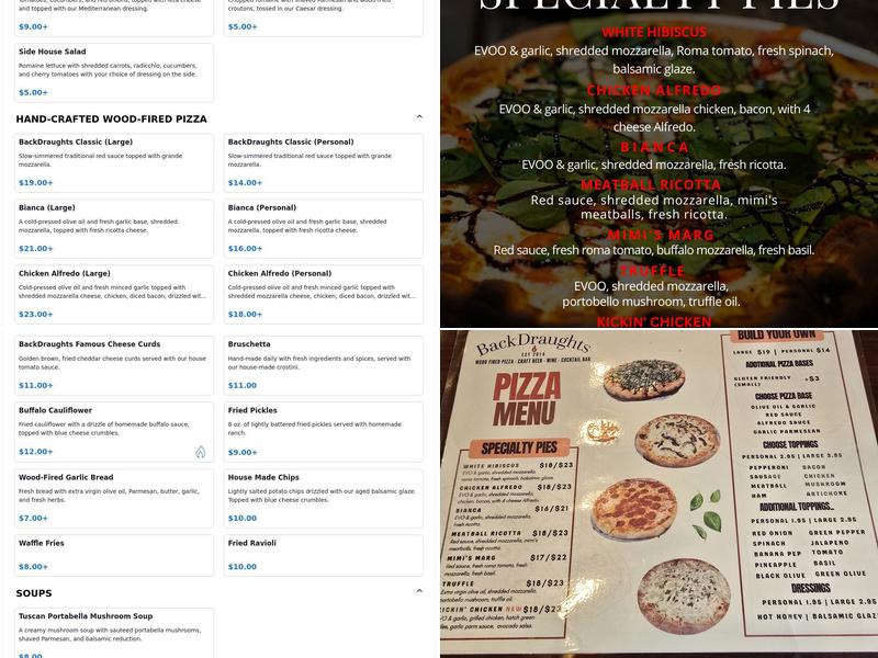 Back Draughts Pizza Menu