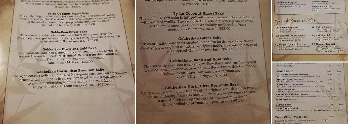 Tokyo Hibachi Menu
