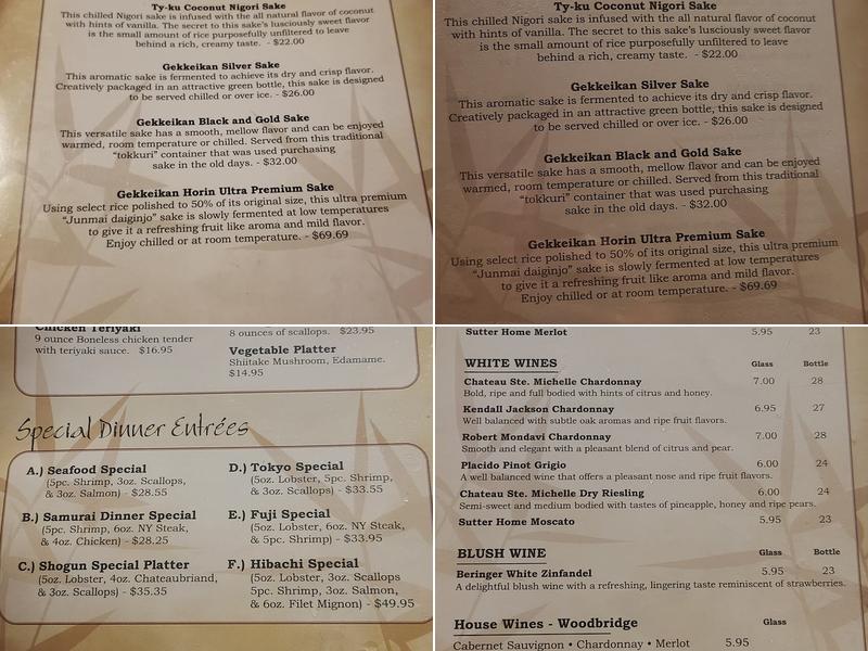 Tokyo Hibachi Menu