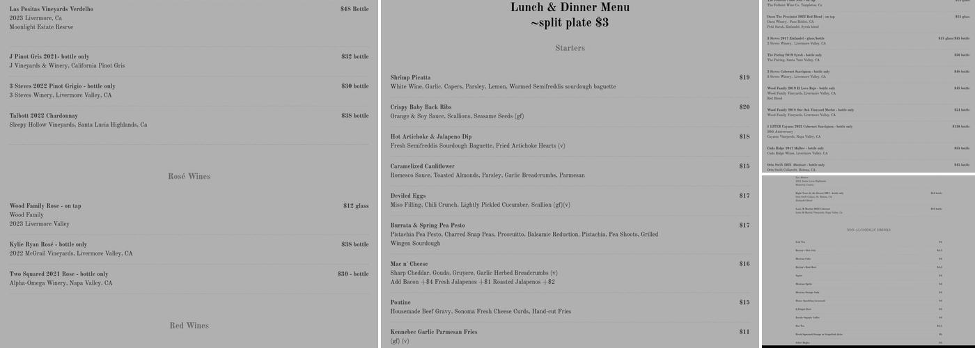 SONS OF LIBERTY ALEHOUSE Menu