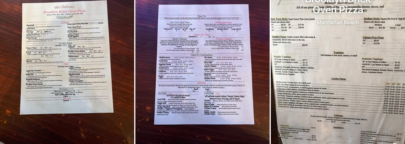 Brooklyn Brick Oven Pizza Menu