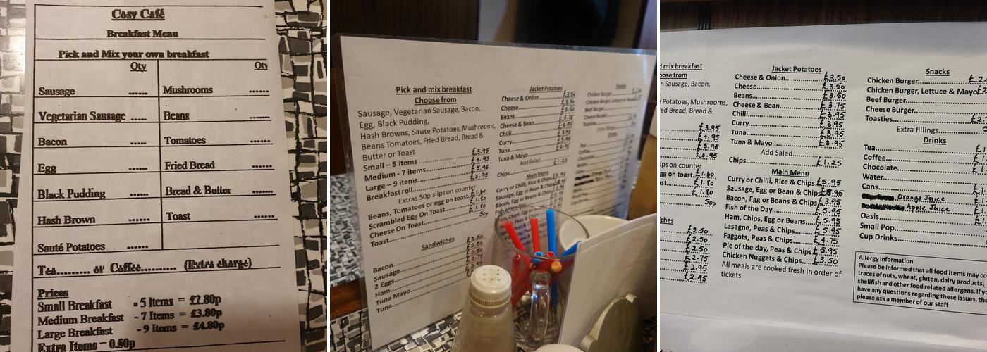 Cosy Cafe Menu