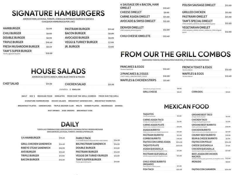Tam's Burgers #6 Menu