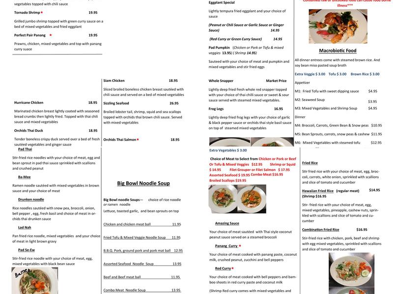 Orchids Thai Restaurant Menu