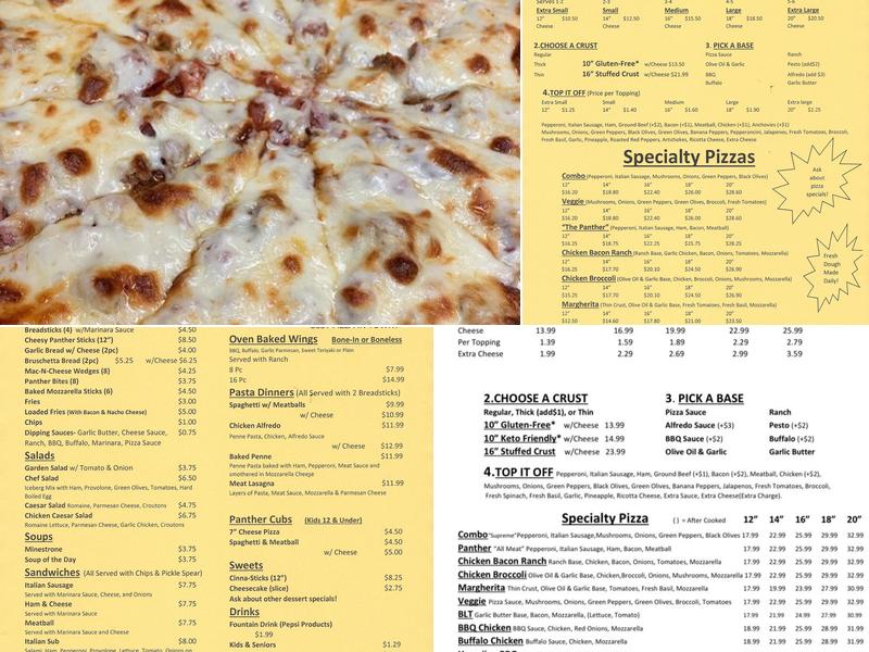 Panthers Pizza Menu