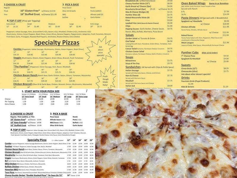 Panthers Pizza Menu