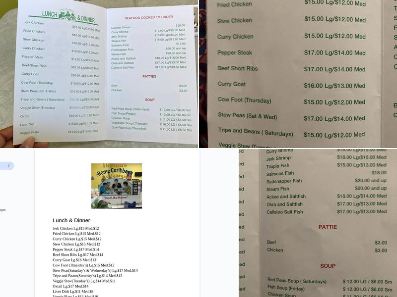 Donna's Home Caribbean Restaurant Menu