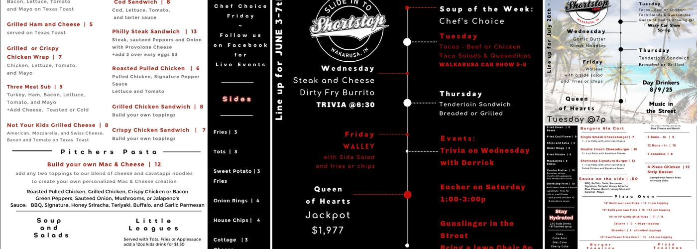Shortstop Inn Menu