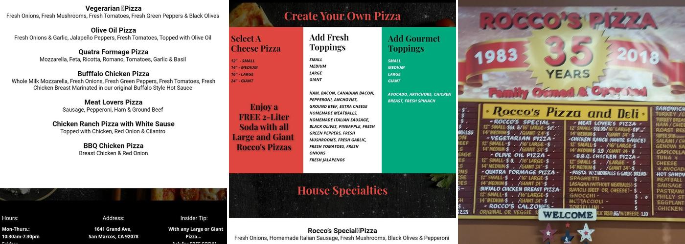 Rocco's Pizza Deli Menu