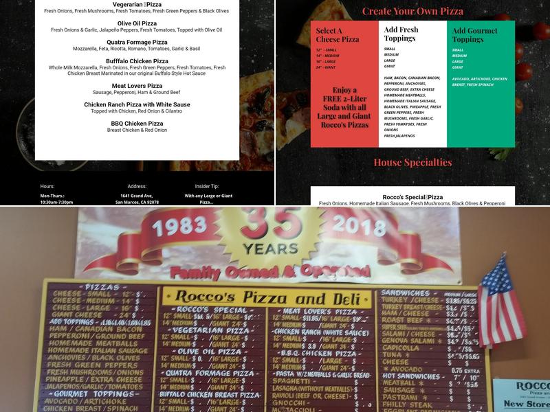 Rocco's Pizza Deli Menu