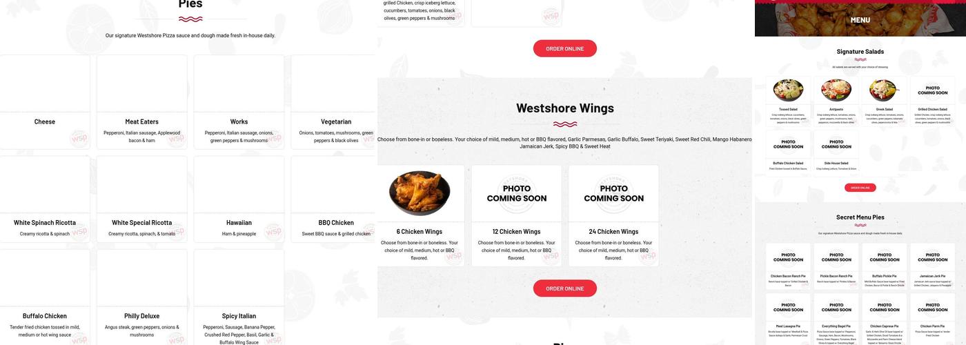Westshore Pizza Menu