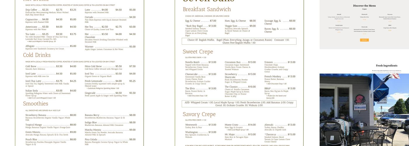 Seven Suns Cafe Menu