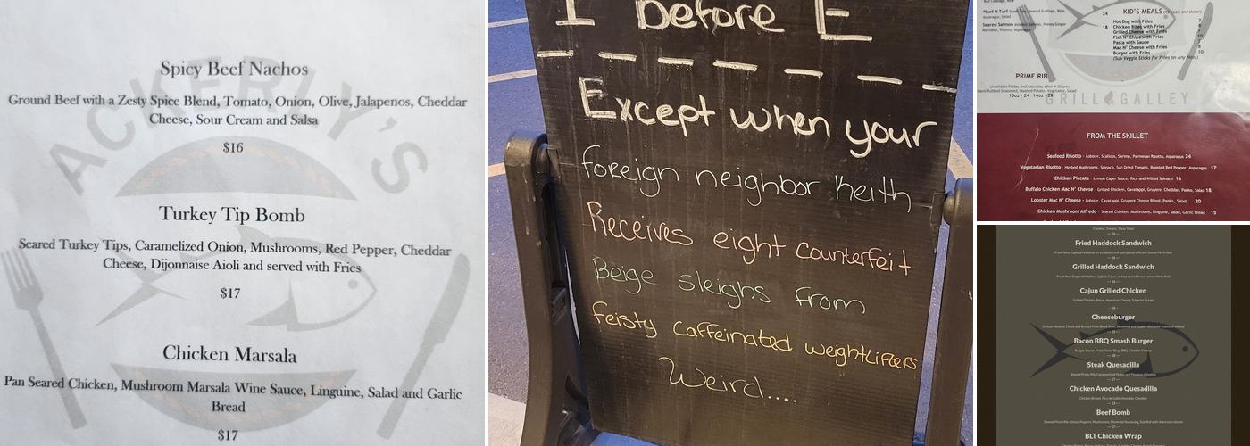 Ackerly's Grill & Galley Restaurant Menu