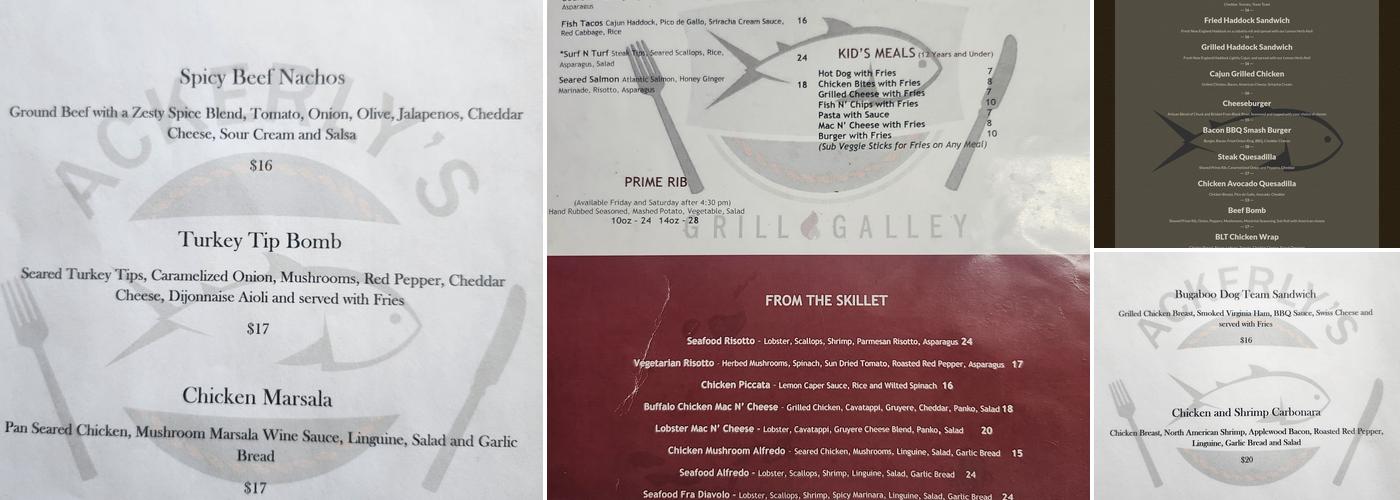 Ackerly's Grill & Galley Restaurant Menu