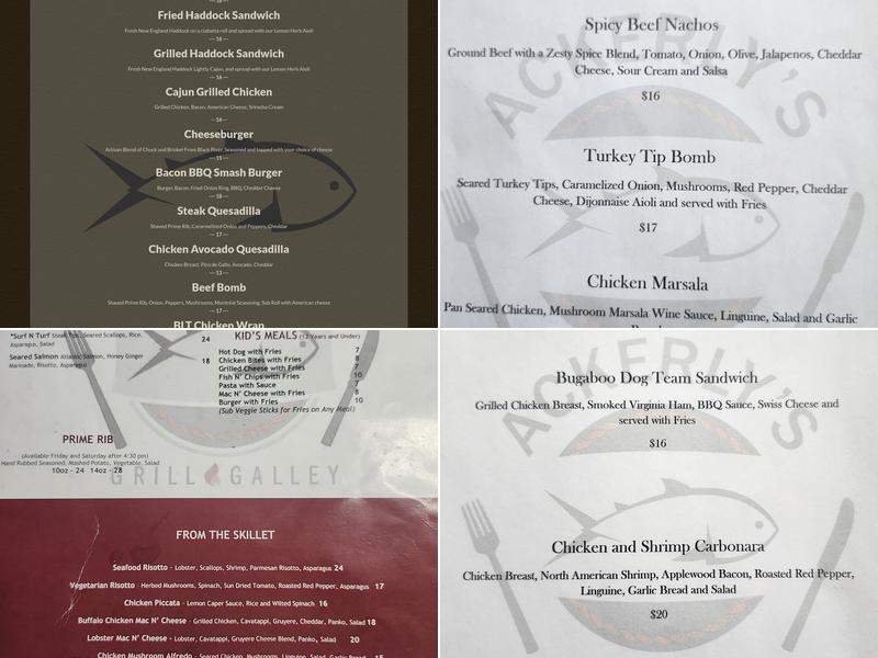 Ackerly's Grill & Galley Restaurant Menu