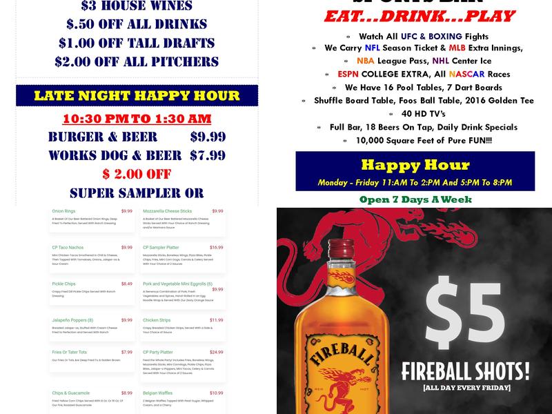 Corner Pocket Sports Bar Menu